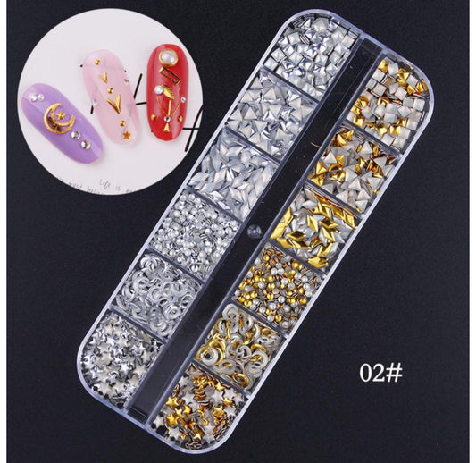 Mixed Charms Nail Decor Rivet - Gold Alloy Charms