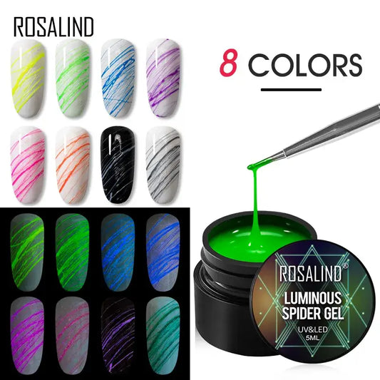 Rosalind luminous 3d nail gel - spider gel with various color options and a brush.