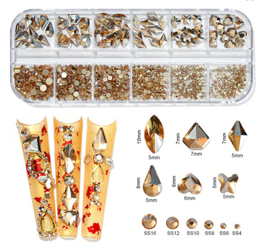 Gold 3d Assorted Nail Art Crystals & Gemstones