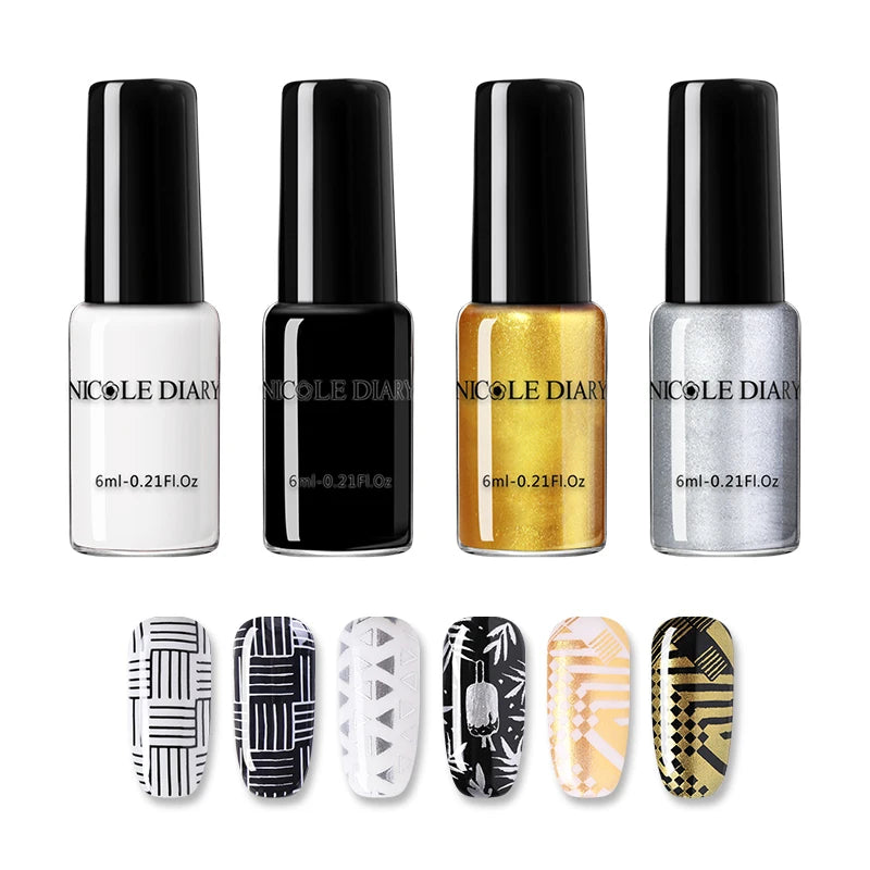 NICOLE DIARY Stamping Polish – Black, White & Color Options