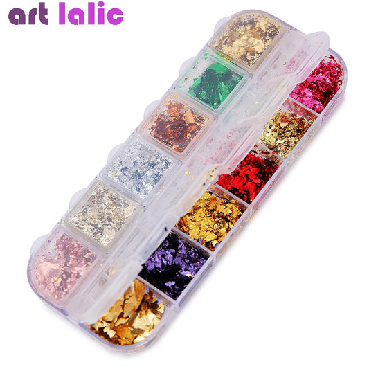 12 Grid Holographic Foil Nail Art Set – Aluminum