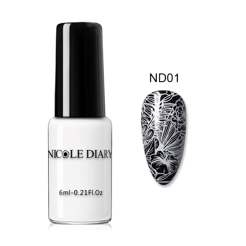 NICOLE DIARY Stamping Polish – Black, White & Color Options