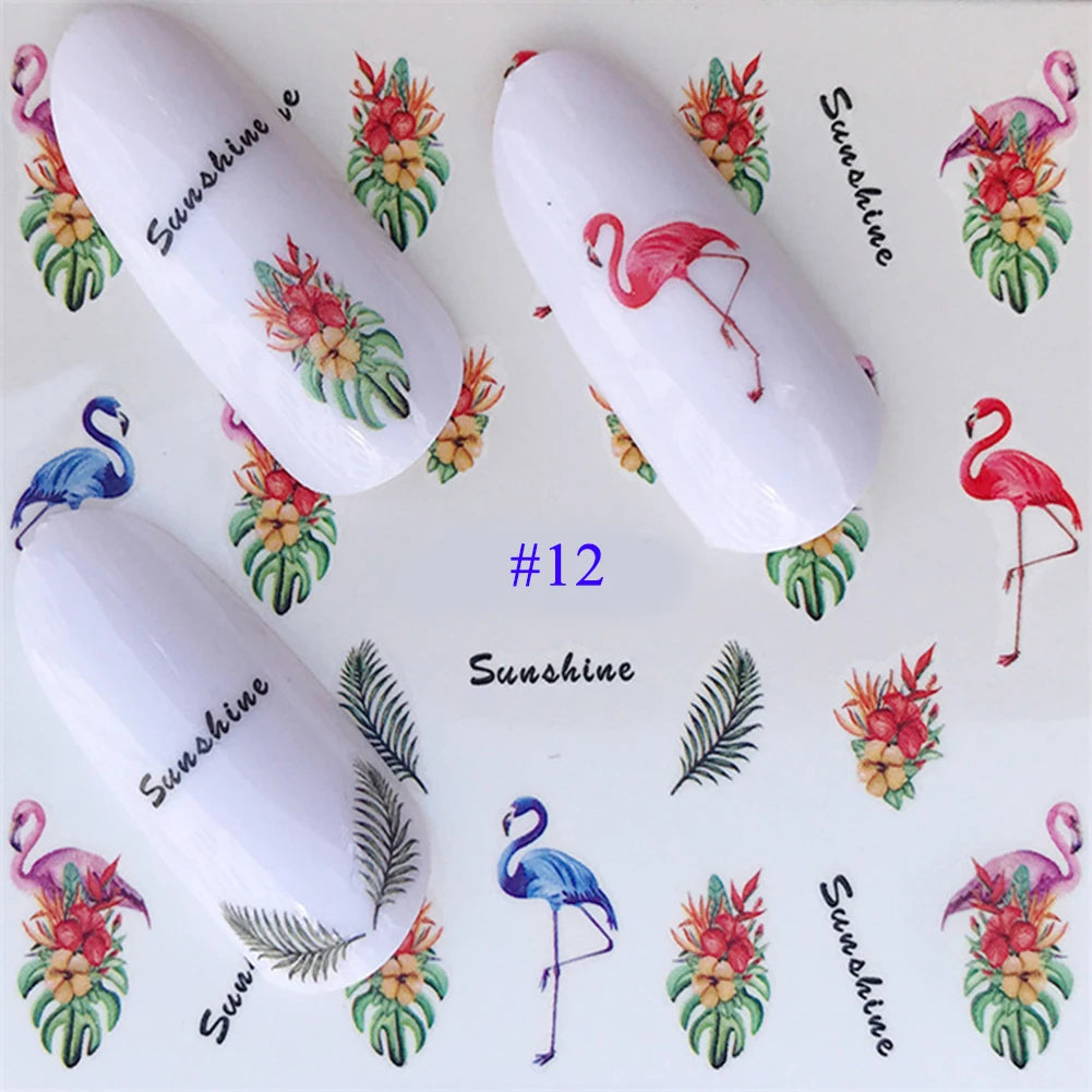 Nail Water Stickers – 3D Flower & Flamingo DIY Art