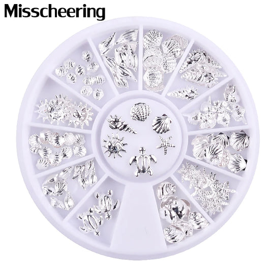 Silver Metal Nail Studs – Ocean Shell & Starfish 3D