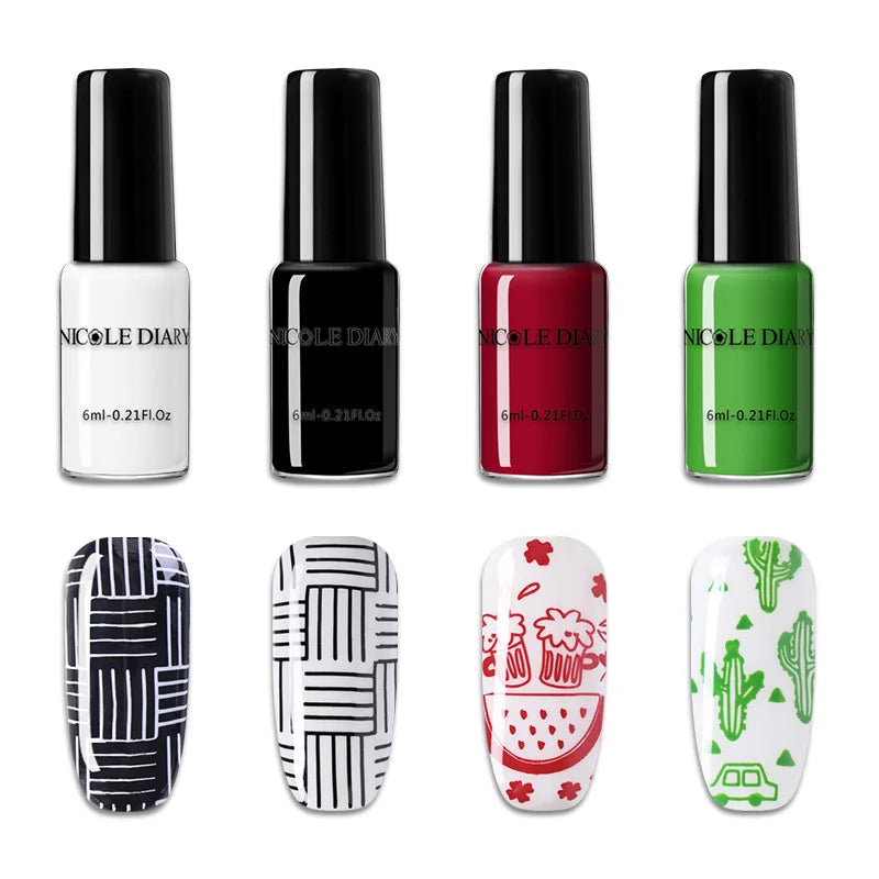NICOLE DIARY Stamping Polish – Black, White & Color Options