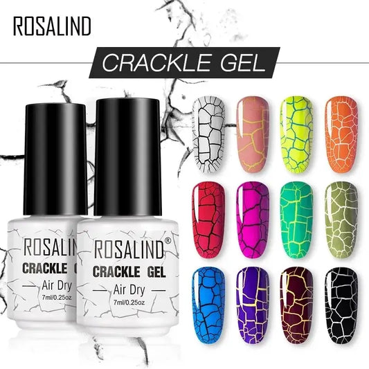 Rosalind Crackle Gel with nail samples showing cracked patterns on a white background