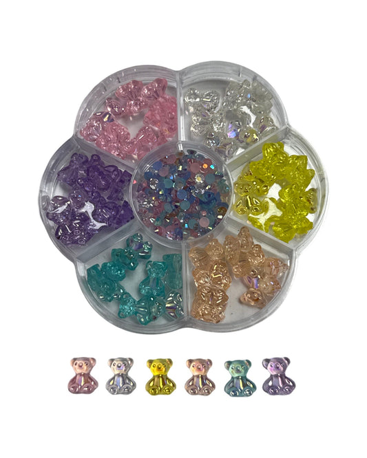3d nail charms - multi color cute bears - 7 grids