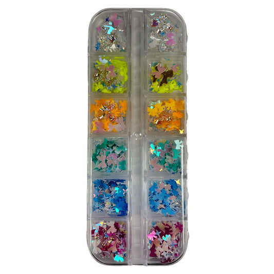 Bow Shaped Nail Art Sequins – 12 Color Mix for Nails & Crafts
