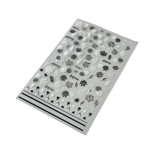 Black and White Autumn Leaf Nail Art Stickers