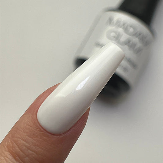 Close-up of a white nail polish bottle cap on a neutral background