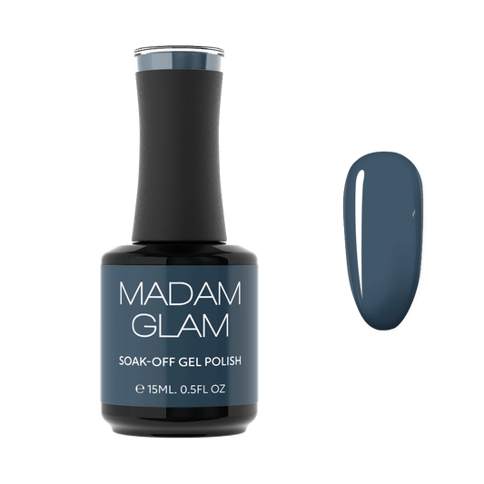 MADAM GLAM soak-off gel polish bottle with a matching nail swatch on a white background