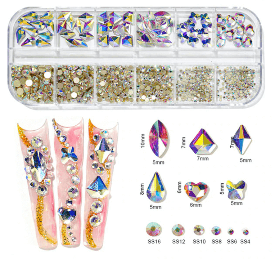 Multi Color Assorted 3D Nail Art Crystals & Gemstones