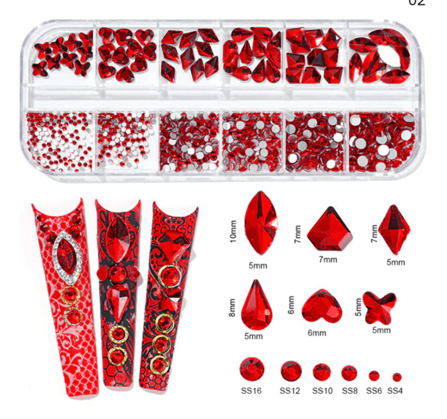 Red 3d Assorted Nail Art Crystals & Gemstones