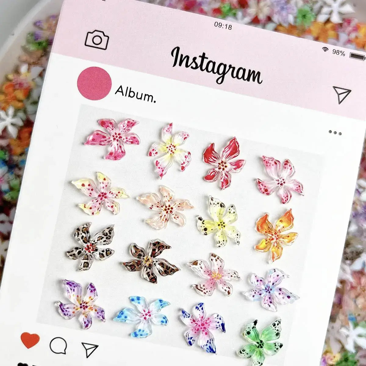 3D Resin Lily Nail Charms – Colorful Transparent Flower Set