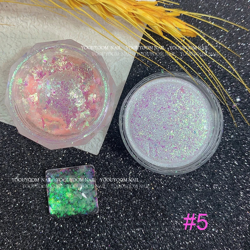 1 Box Aurora Glitter Opal Flakes – Iridescent Sequins Nail Art Powder for Mermaid Nails