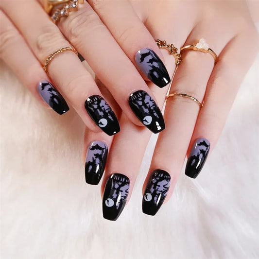 Halloween Round Acrylic Press On Nails – 24PCS Long Set