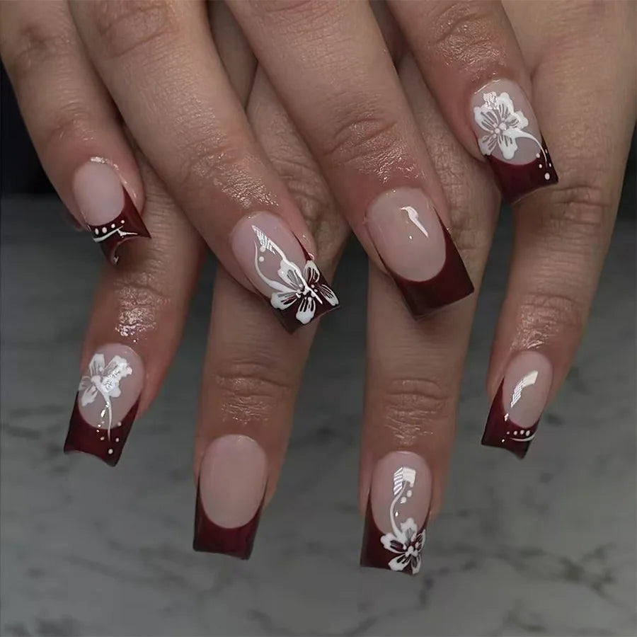Pink French Tip Short Press On Nails – Elegant Square Nail Set