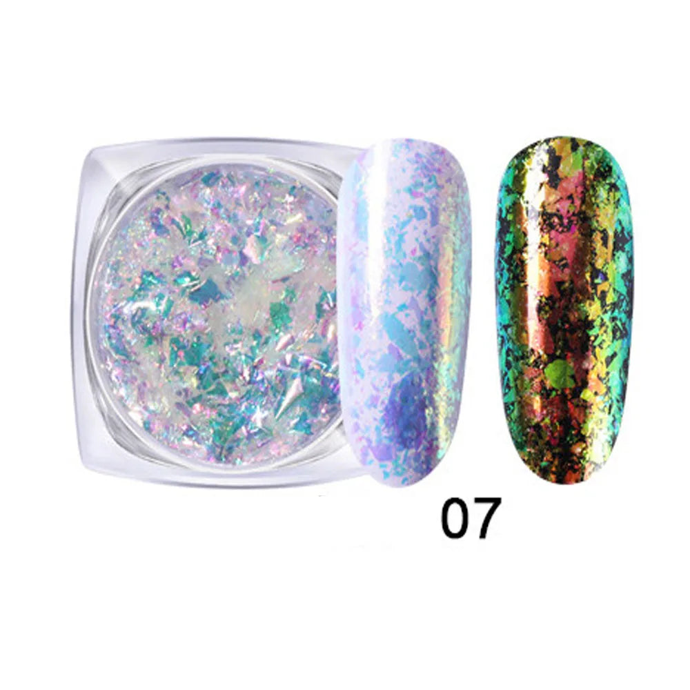 1 Box Aurora Glitter Opal Flakes – Iridescent Sequins Nail Art Powder for Mermaid Nails