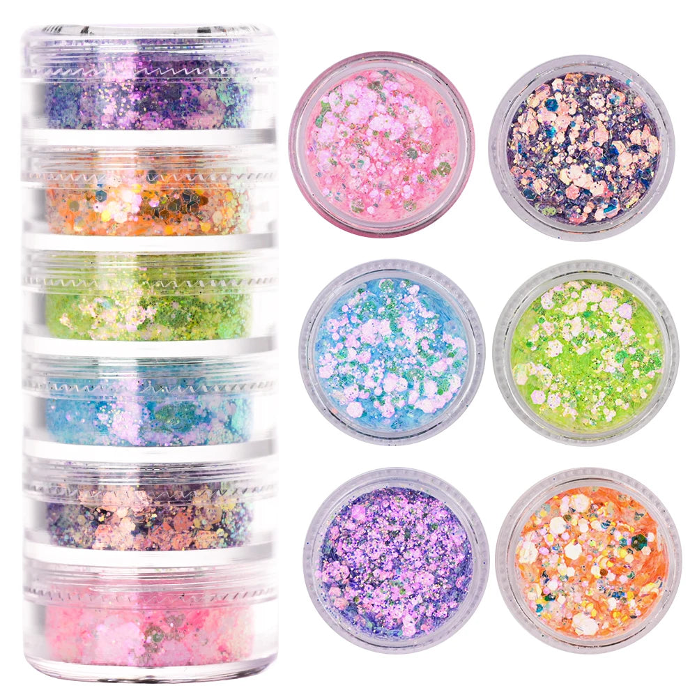 Nail Powder Set – Neon, Glitter, Pastel & Holographic Colors
