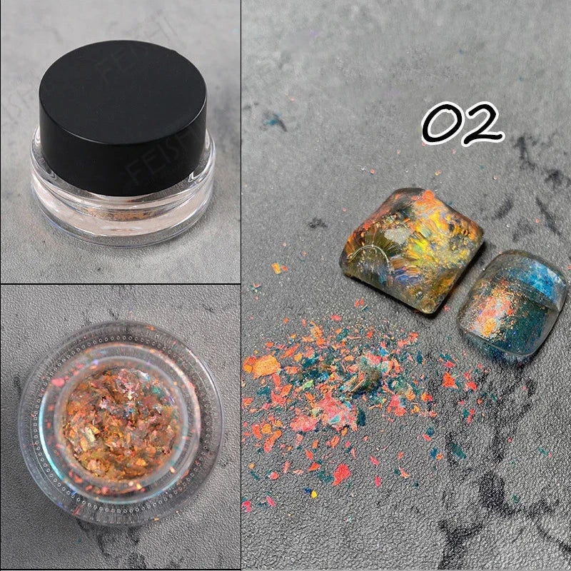1 Box Aurora Glitter Opal Flakes – Iridescent Sequins Nail Art Powder for Mermaid Nails