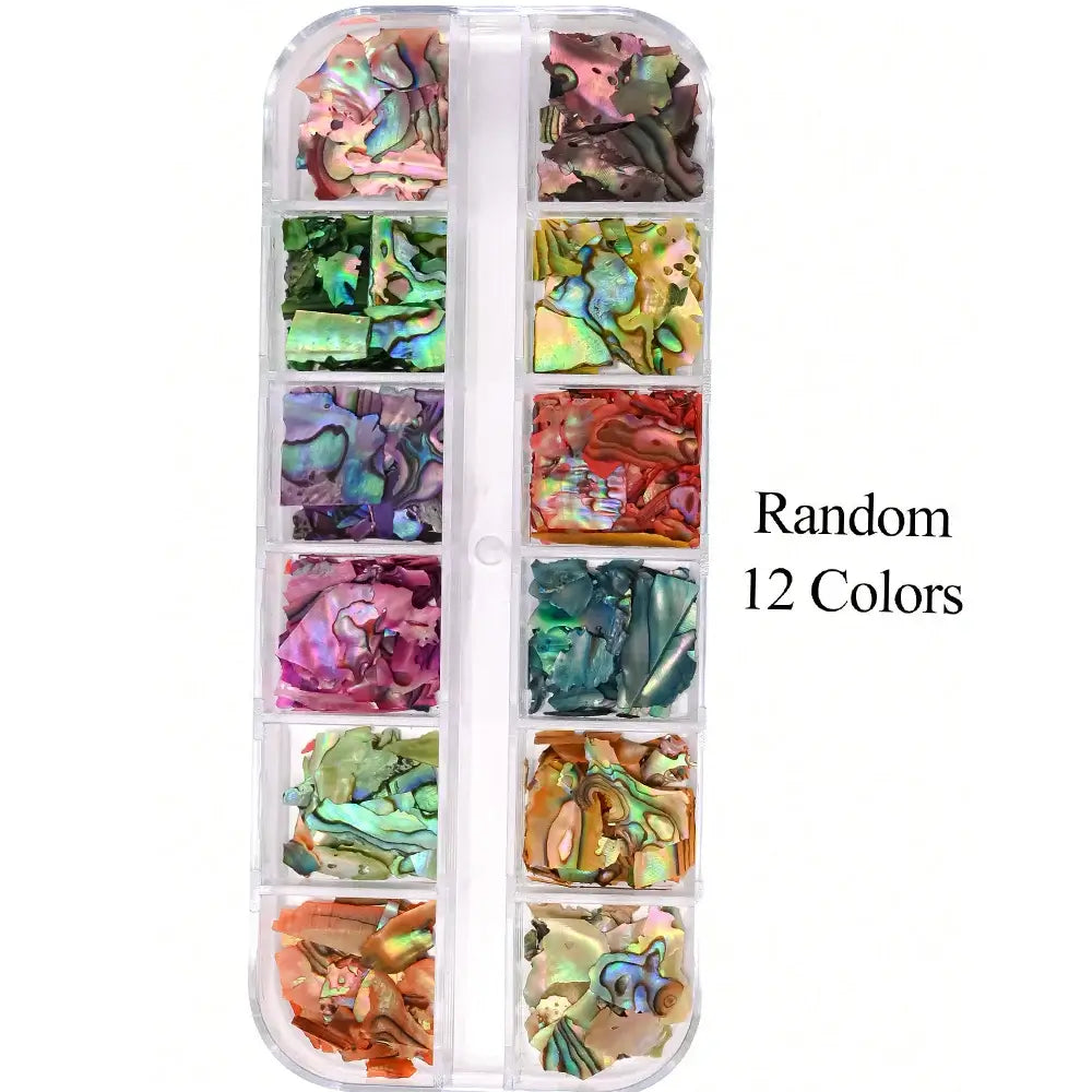 Aurora Abalone Shell Flakes – 12 Grid Nail Art Set