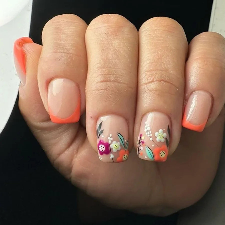 Pink French Tip Short Press On Nails – Elegant Square Nail Set