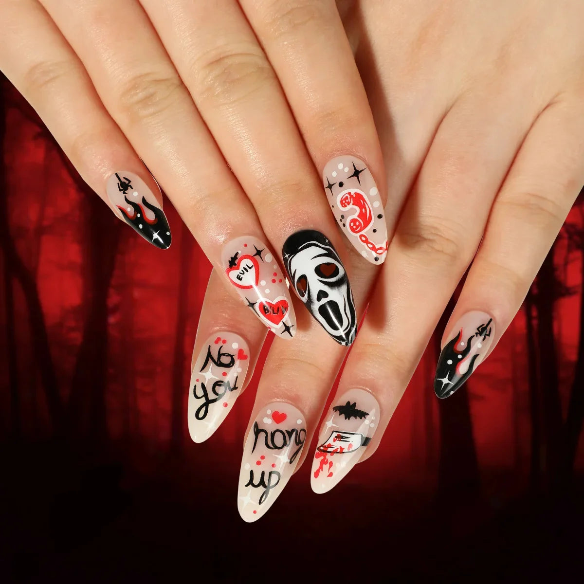 Halloween False Nails – Almond-Shaped Cute Clown