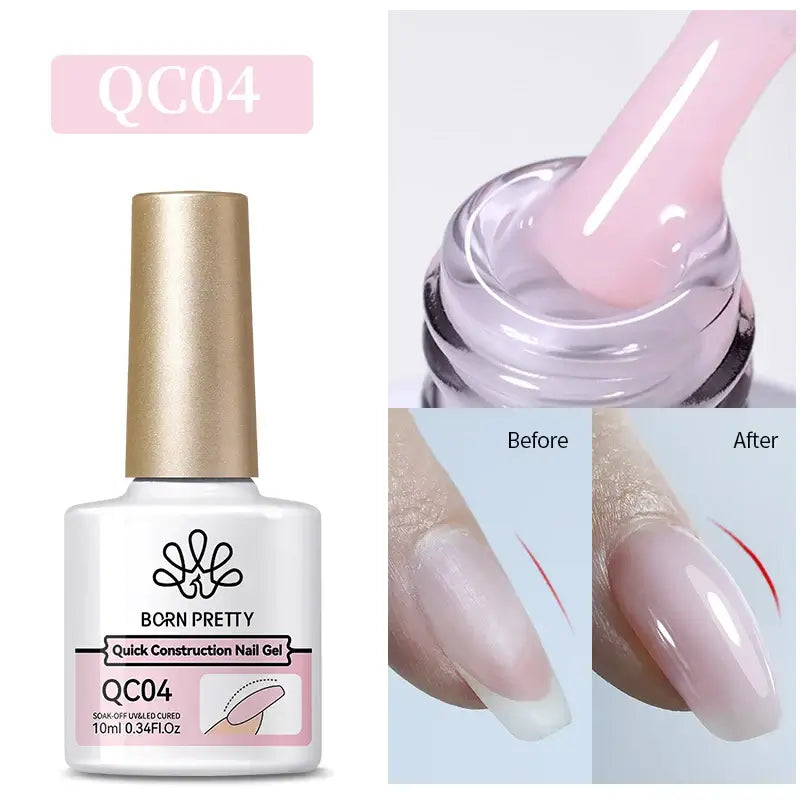 Nail Stamping Polish Born Pretty QC04 nail gel with a bottle, open jar, and 'Before' vs 'After' nail comparison.