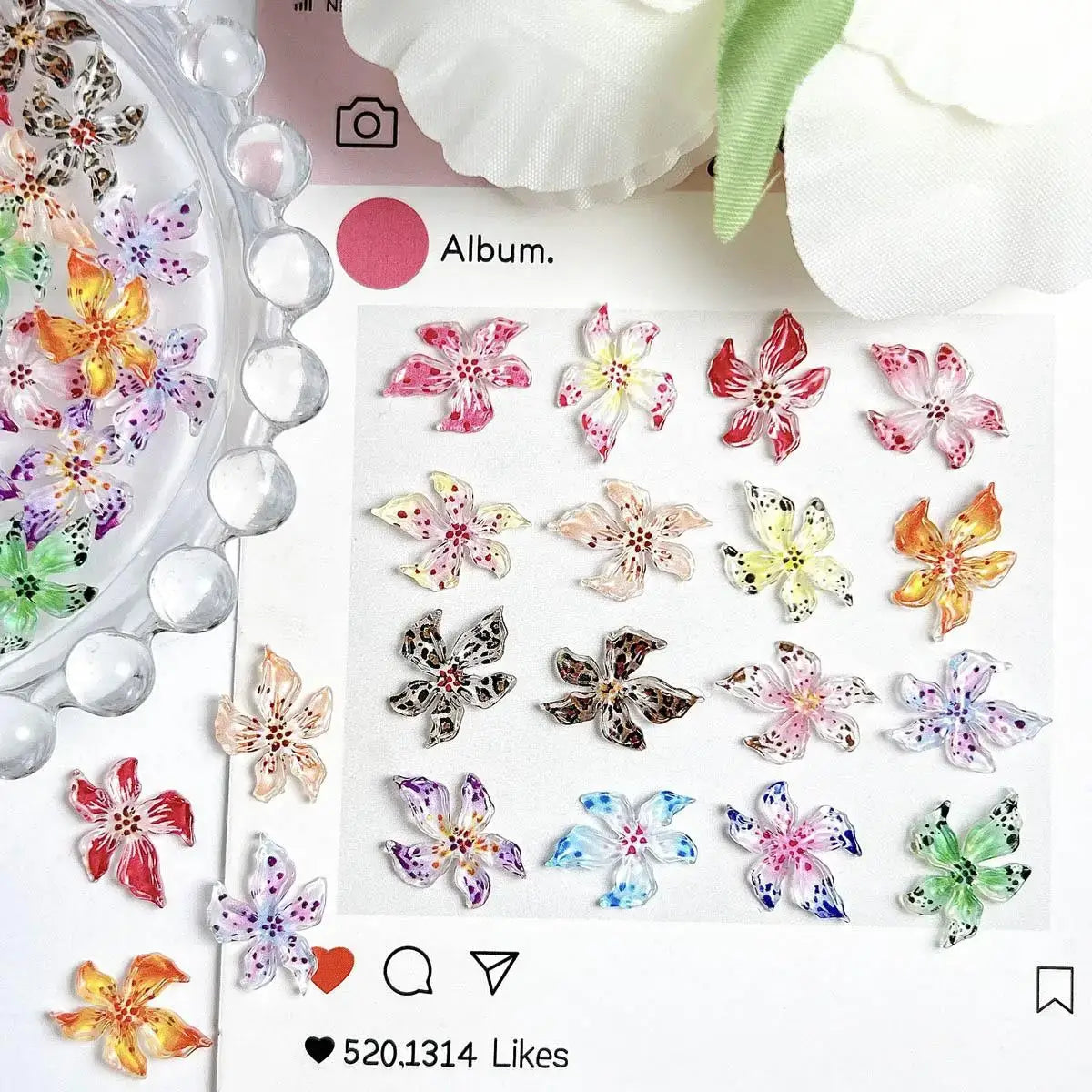 3D Resin Lily Nail Charms – Colorful Transparent Flower Set