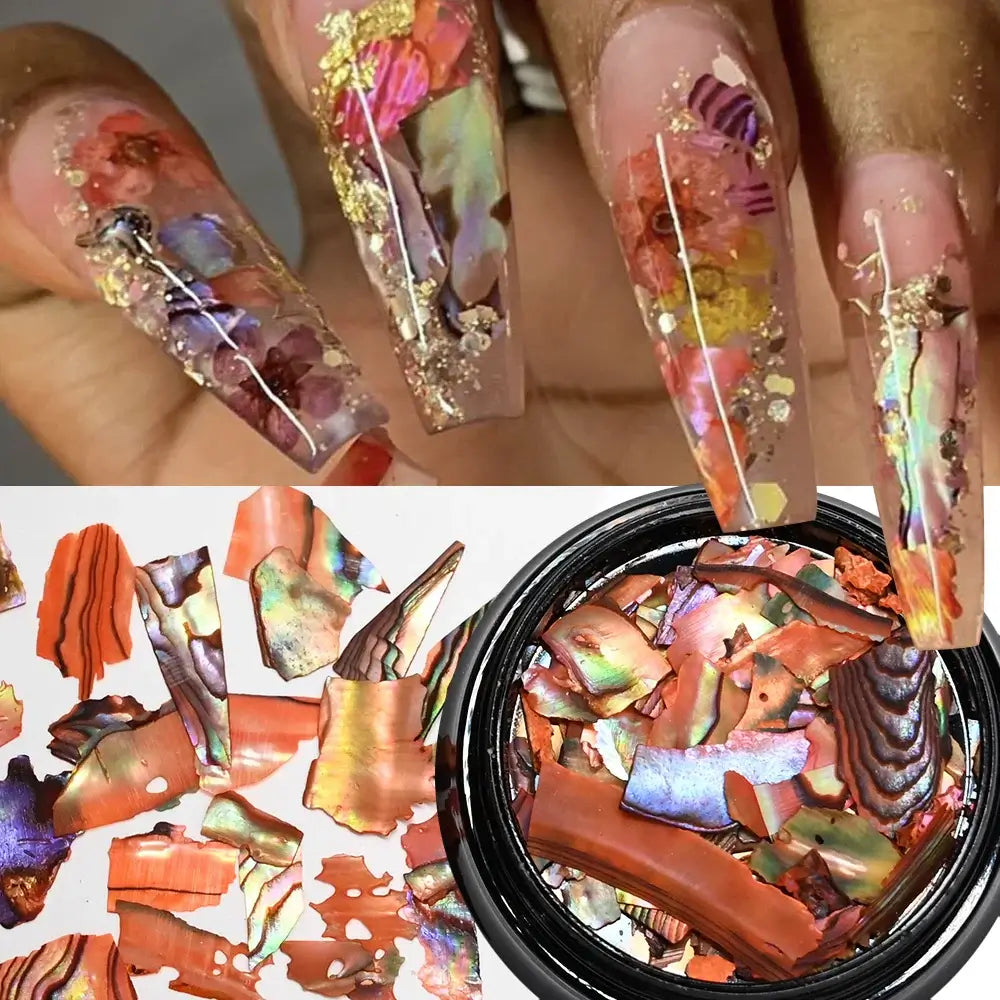 Aurora Abalone Shell Flakes – 12 Grid Nail Art Set