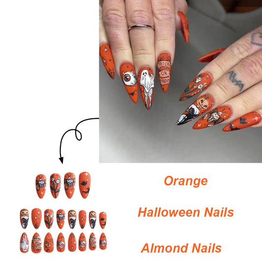 Halloween Press On Nails – Pumpkin Ghost Design - 24 Pc.