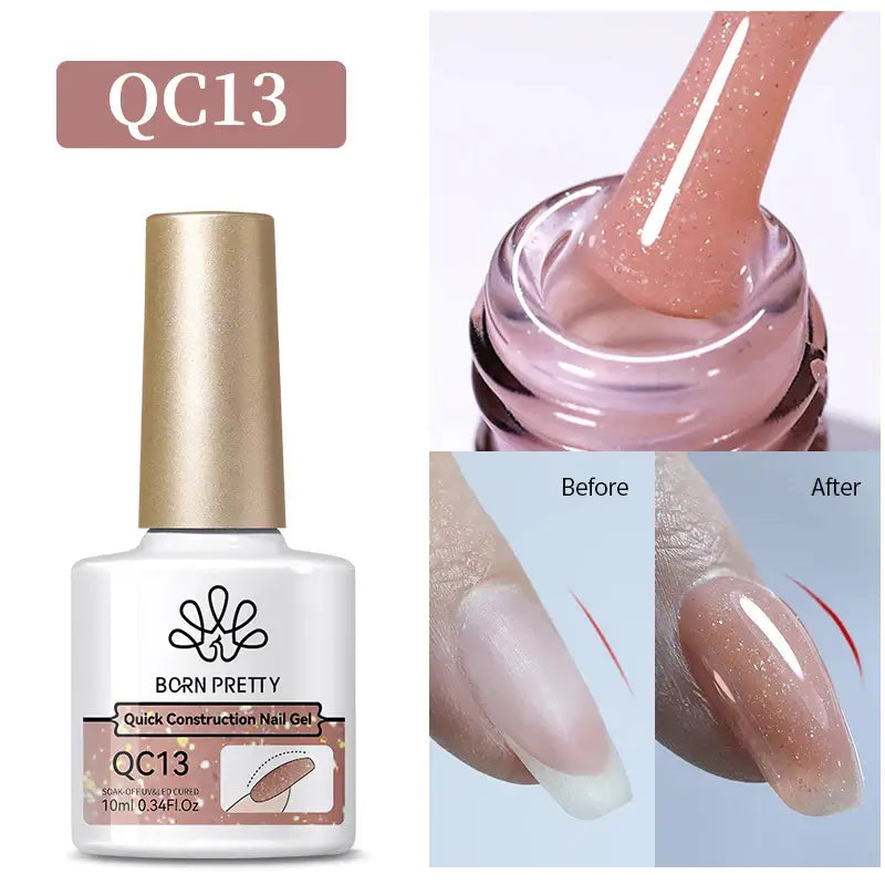 Nail Stamping Polish Born Pretty QC13 nail gel with application on nails shown before and after.