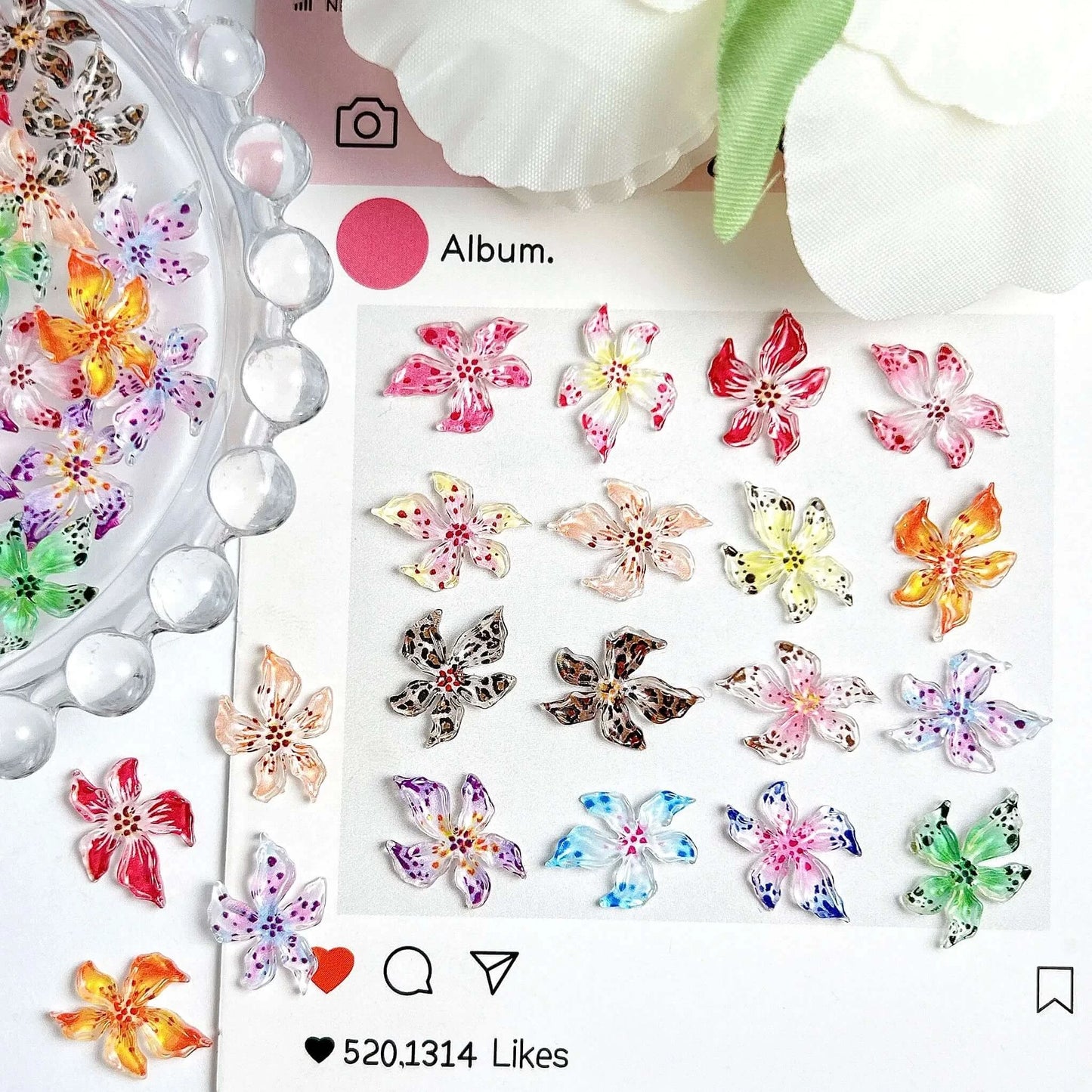 3D Resin Lily Nail Charms – Colorful Transparent Flower Set
