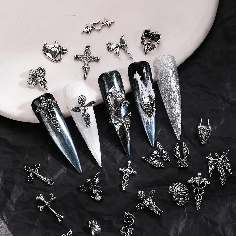 Punk Halloween Nail Art Charms – 3D Gothic, Ghost & Cross