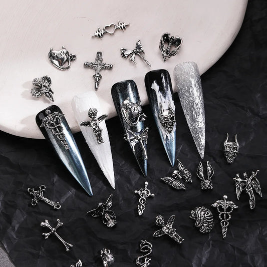 Punk Halloween Nail Art Charms – 3D Gothic, Ghost & Cross