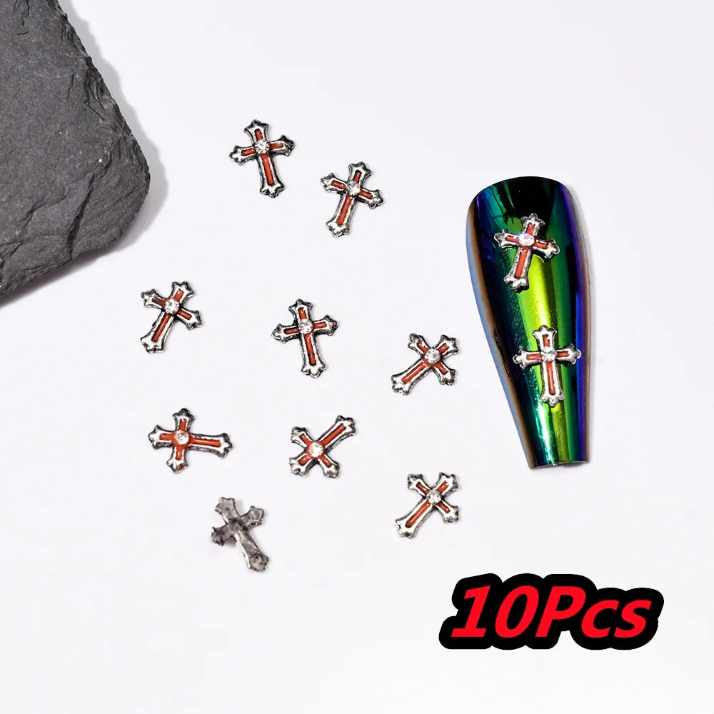 Punk Cross Nail Charms – 3D Metal Nail Art Accents