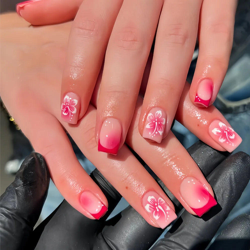 Pink French Tip Short Press On Nails – Elegant Square Nail Set