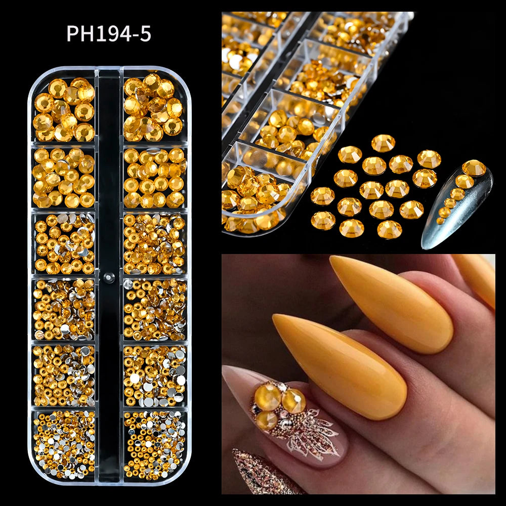 12 Grid Crystal Flatback Nail Rhinestones Set draft