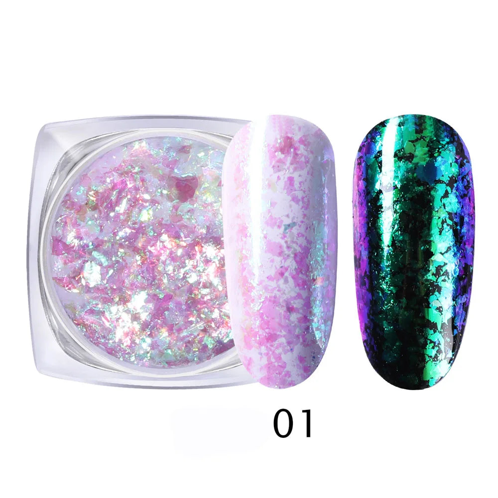 1 Box Aurora Glitter Opal Flakes – Iridescent Sequins Nail Art Powder for Mermaid Nails
