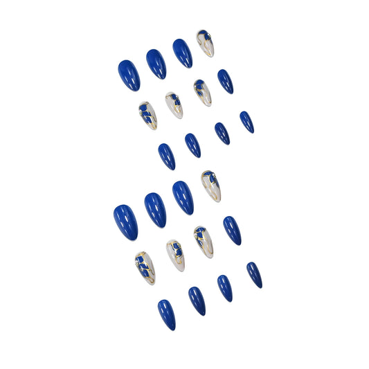 Dark Blue 3D Rhinestone Press On Nails – 24PCS Almond