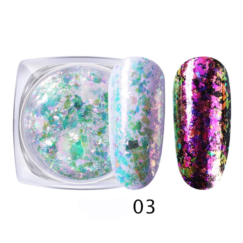 1 Box Aurora Glitter Opal Flakes – Iridescent Sequins Nail Art Powder for Mermaid Nails