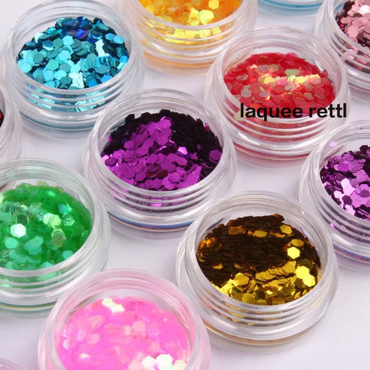 18-Color Metal Nail Art Sequin Set – Big Hexagon Glitter for DIY Manicure