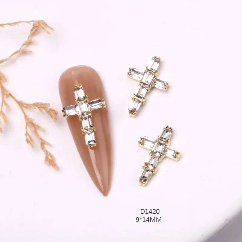 10Pcs 3D Silver Cross Nail Charms – Punk Nail Art Decorations