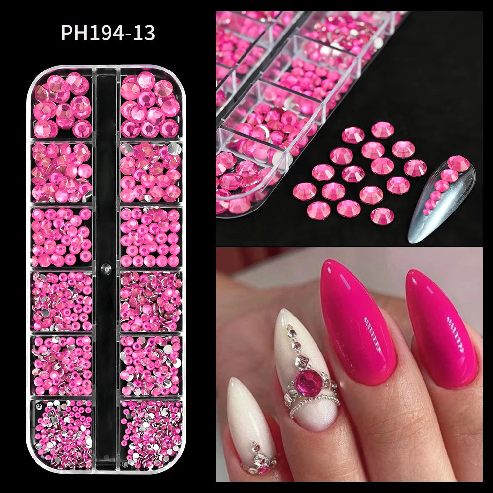 12 Grid Crystal Flatback Nail Rhinestones Set draft