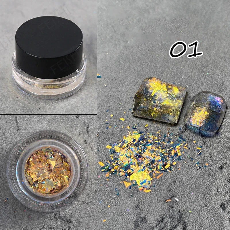 1 Box Aurora Glitter Opal Flakes – Iridescent Sequins Nail Art Powder for Mermaid Nails