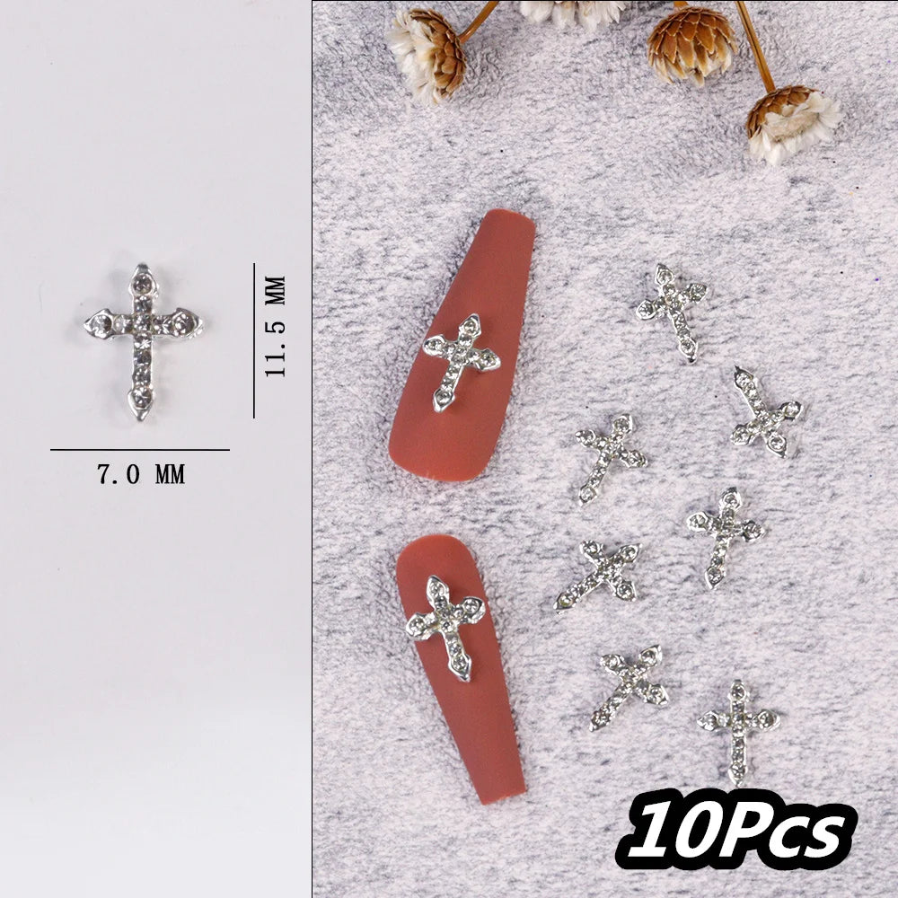 Punk Cross Nail Charms – 3D Metal Nail Art Accents
