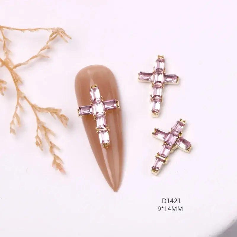 10Pcs 3D Silver Cross Nail Charms – Punk Nail Art Decorations