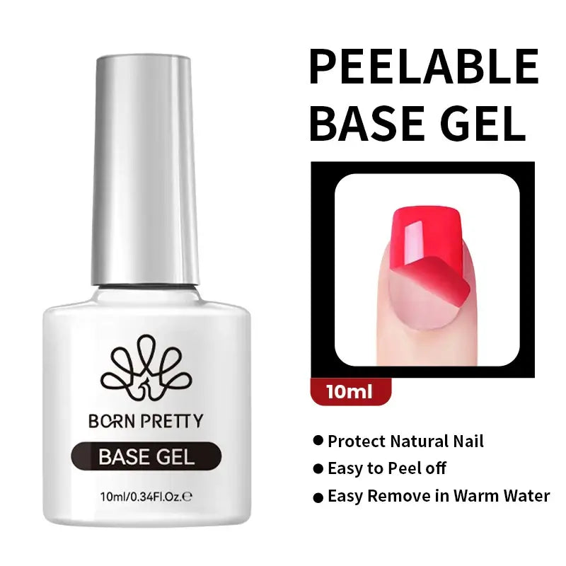 Nail Stamping Polish Born Pretty peelable base gel bottle with a nail image and product details on a white background