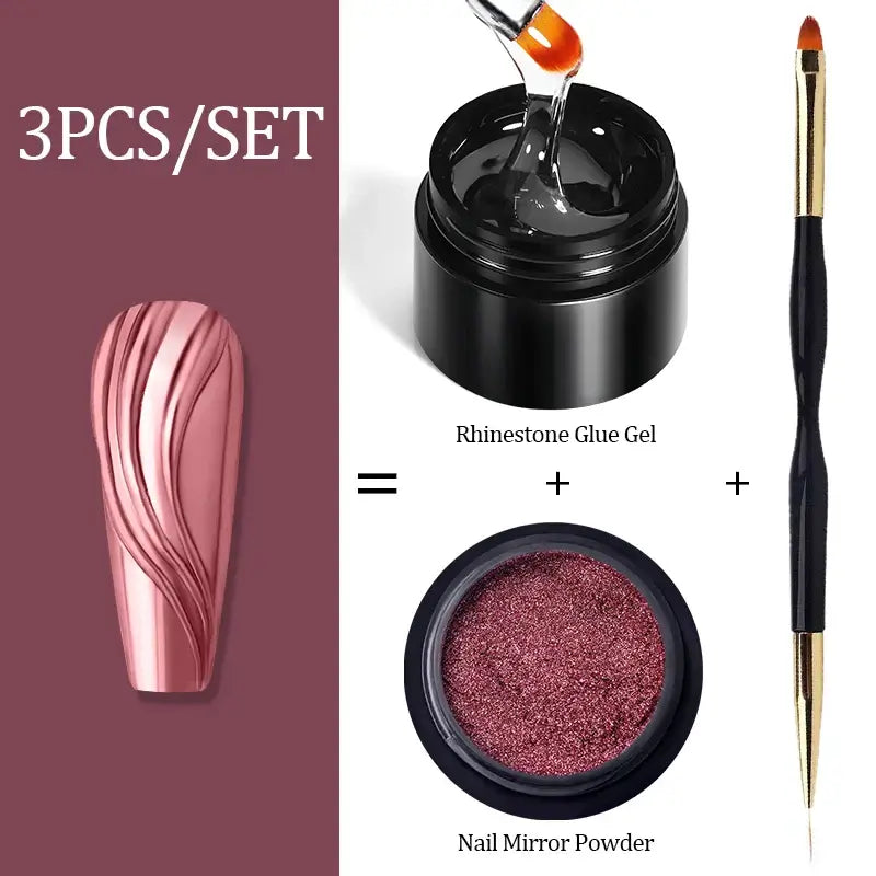 3D Nail Decoration Kit – Mirror Powder & 3D Gel