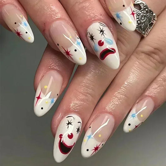 Halloween False Nails – Almond-Shaped Cute Clown